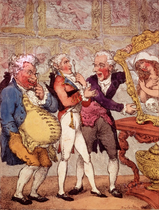 Italian Picture Dealers Humbugging My Lord Anglaise, pub. 1812 (hand coloured engraving)