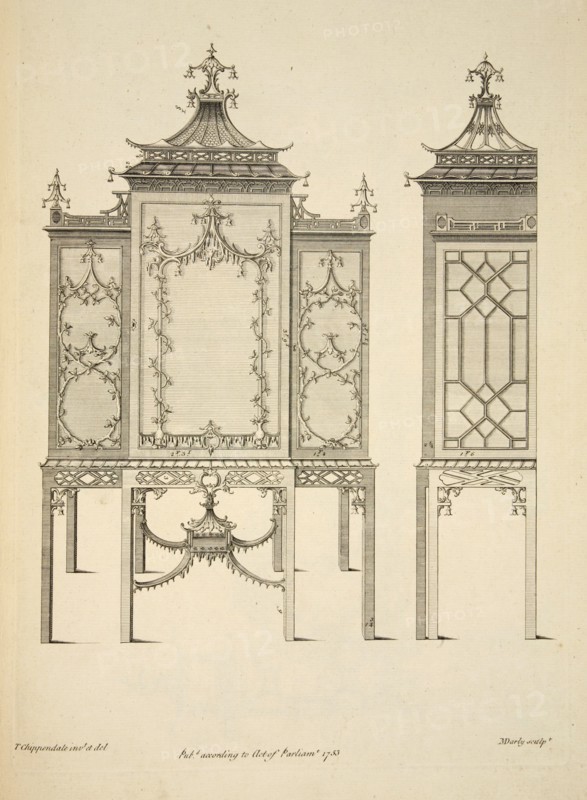 Design for a China Case, pub. 1753 (engraving). Creator: Thomas Chippendale (1718 - 1779) after.