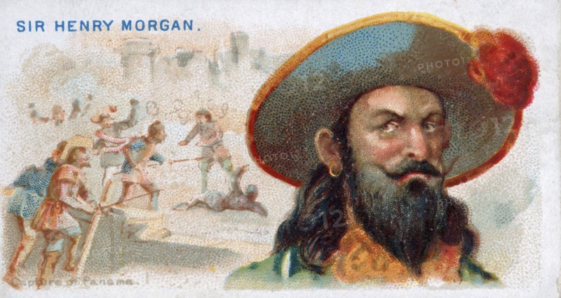 Cigarette Card Sir Henry Morgan, Capture of Panama , pub. 1888 (colour lithograph). Creator: American School (19th Century).