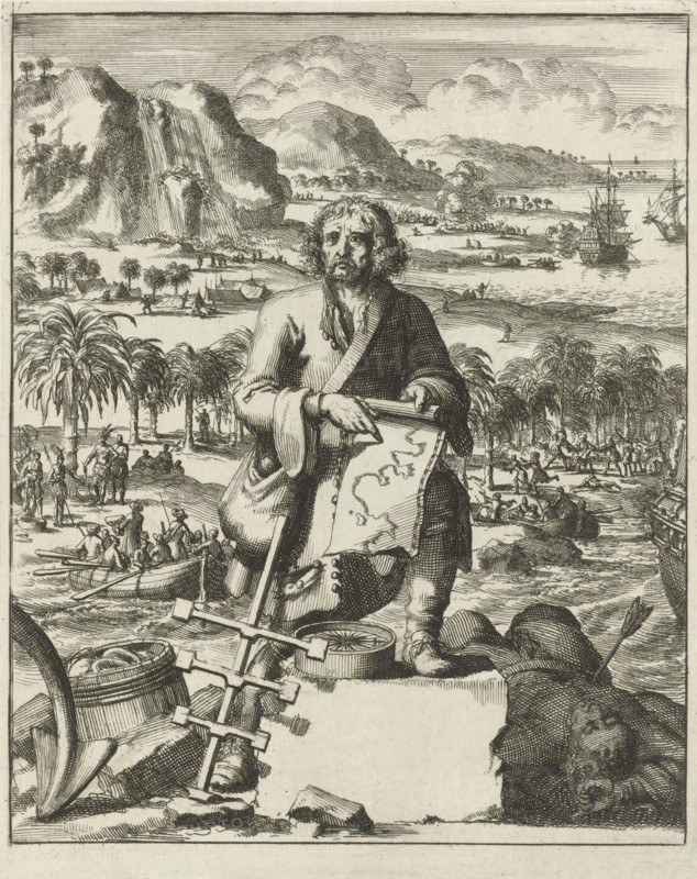 Louis Hennepin landing in North America, pub. 1688 (engraving). Creator: Dutch School (19th Century).