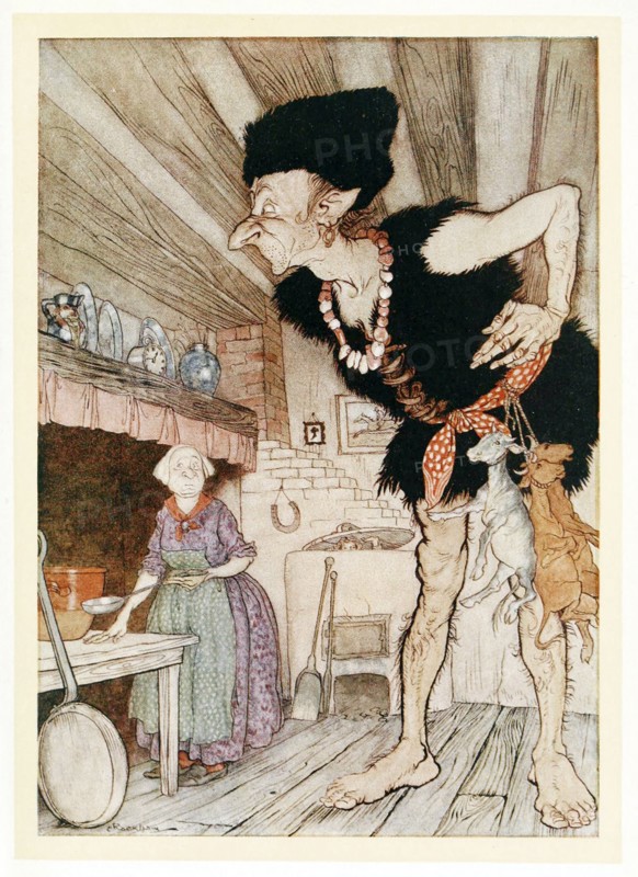 Fee-Fi-Fo-Fum, I smell the Blood of an Englishman, form English Fairy Tales, pub. 1922. Creator: Arthur Rackham (1867 - 1939).