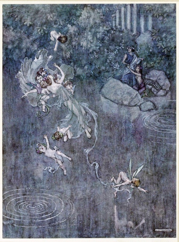 Oberon:  and make him with fair Aegle break his faith, from, A Midsummer Night's Dream, pub. 1914. Creator: William Heath Robinson (1872 - 1944).