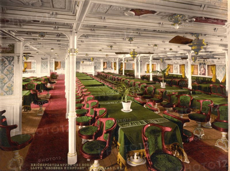 First Class Dining Room on Grosser Kurfurst, pub. C1899. Creator: American School (19th Century).