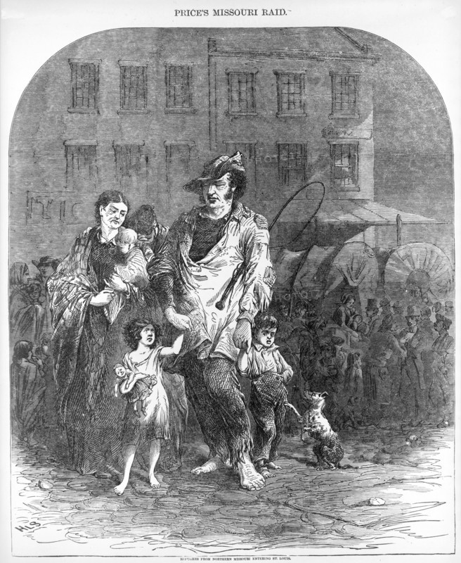 Refugees from Northern Missouri entering St. Louis , from Harper's Weekly, pub. 1894. Creator: Henry Louis Stephens (1824 - 1882).