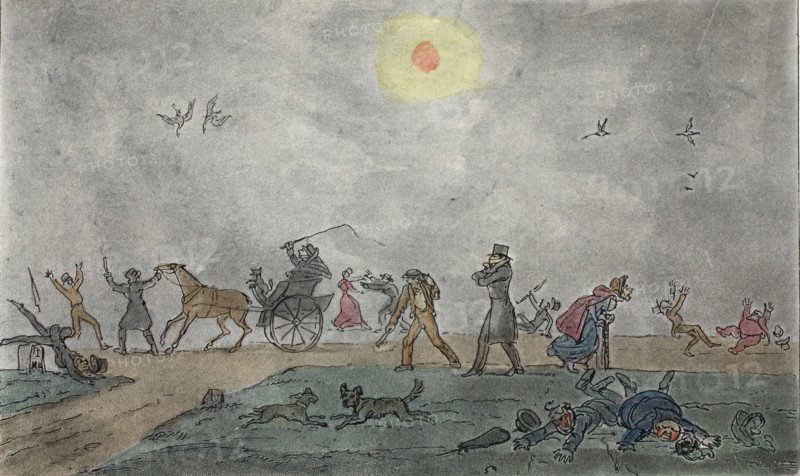 November - (Old Style) - "Hover thro' the fog & filthy air", pub. 1835. Creator: George Cruikshank (1792-1878).