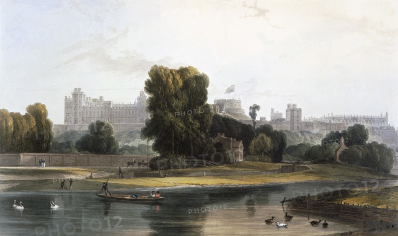 Windsor Castle from the River Thames at Eton, c1827-30. Creator: William Daniell (1769-1837).
