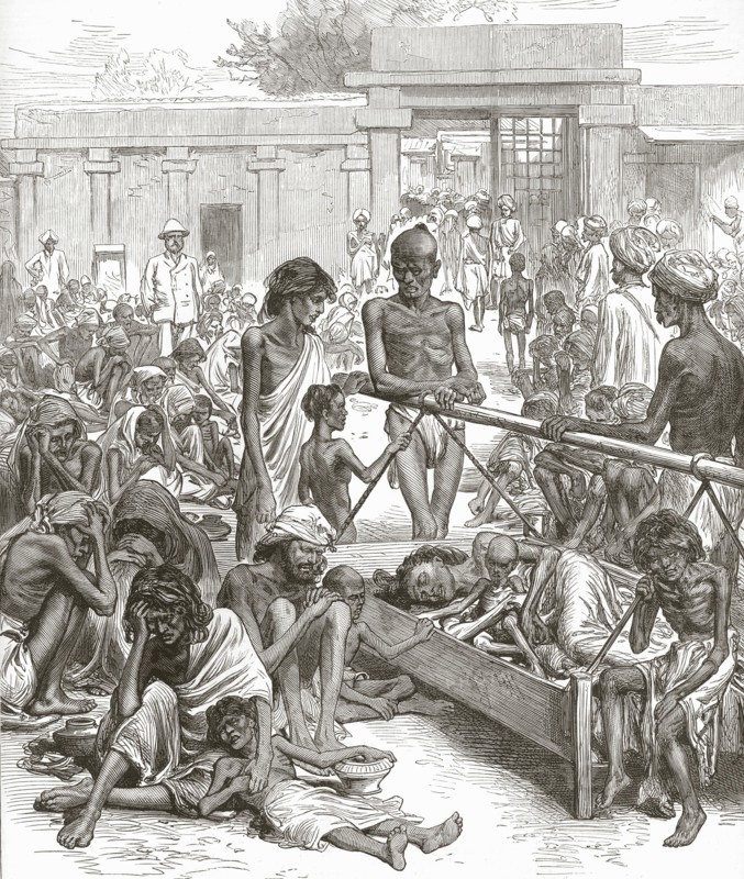 The Famine in India:  Natives Waiting for Relief at Bangalore, October 1877. Creator: English School (19th Century).