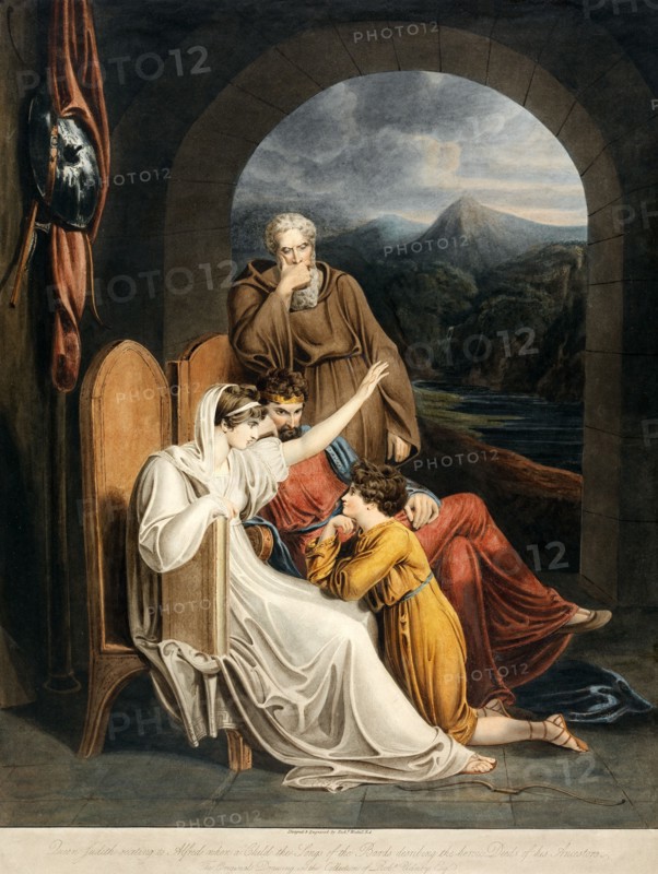 Queen Judith reciting to Alfred, pub. 1801. Creator: Richard Westall (1765 - 1836).