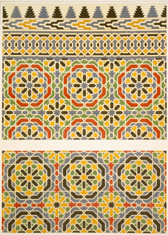 Geometric ceramic (Faience) decoration from the Mosque of Cheykhoun, pub. 1877. Creator: Emile Prisse d'Avennes (1807-79).