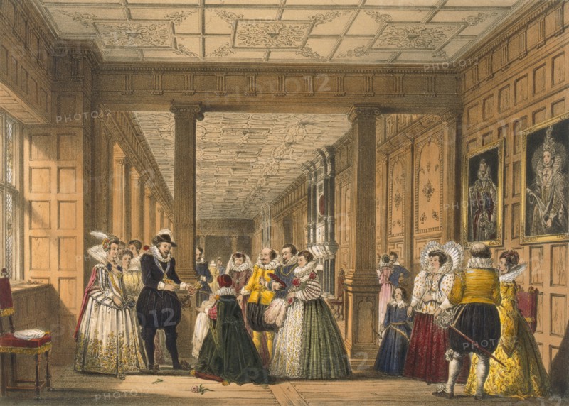 The Gallery at Hatfield House, Hertfordshire, pub. 1838. Creator: Joseph Nash (1809-78).