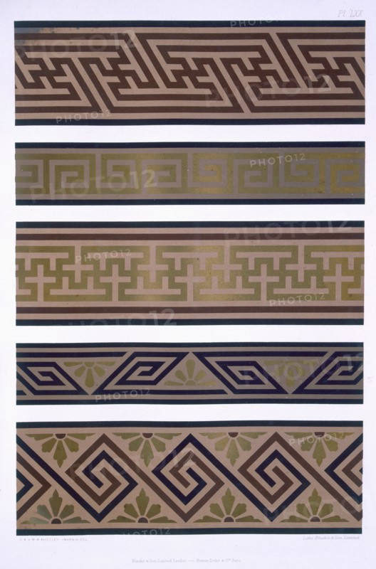 Japanese Ornament: Bands or borders in gold on dark colour grounds, pub. 1892. Creator: George Ashdown Audsley (1838-1925).