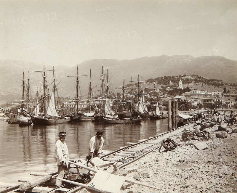 The construction of a pier in Yalta, Crimea, late 19th century(?). Artist: Unknown