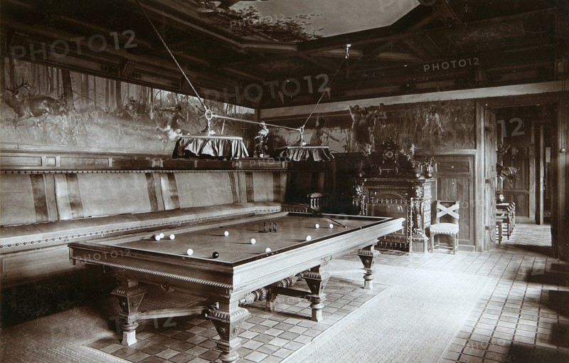 The billiard room, Imperial Palace, Bialowieza Forest, Russia, late 19th century. Artist: Mechkovsky