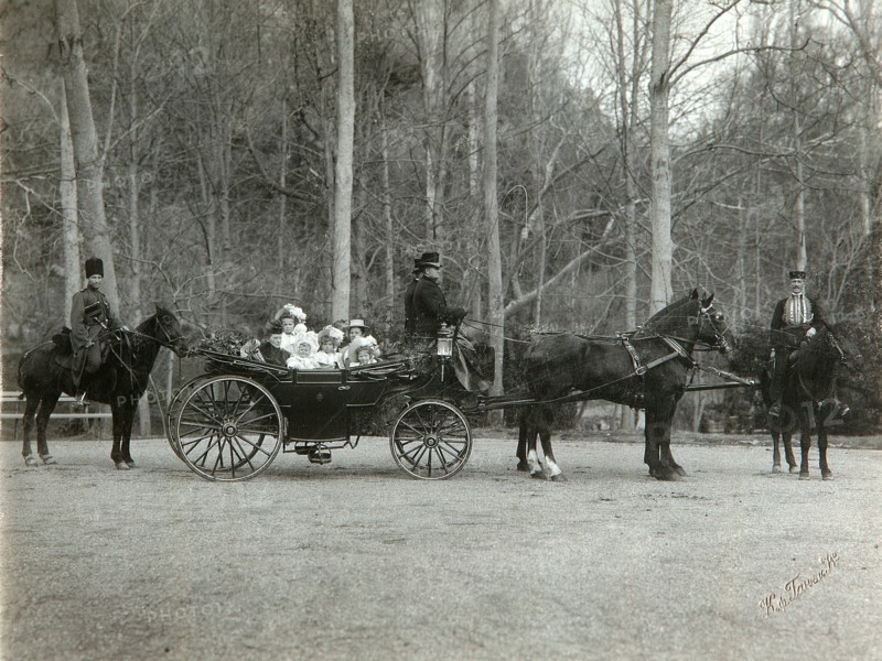 Tsar Nicholas II of Russia with his family in the park of Tsarskoye Selo, Russia, 1900s.  Artist: K von Hahn