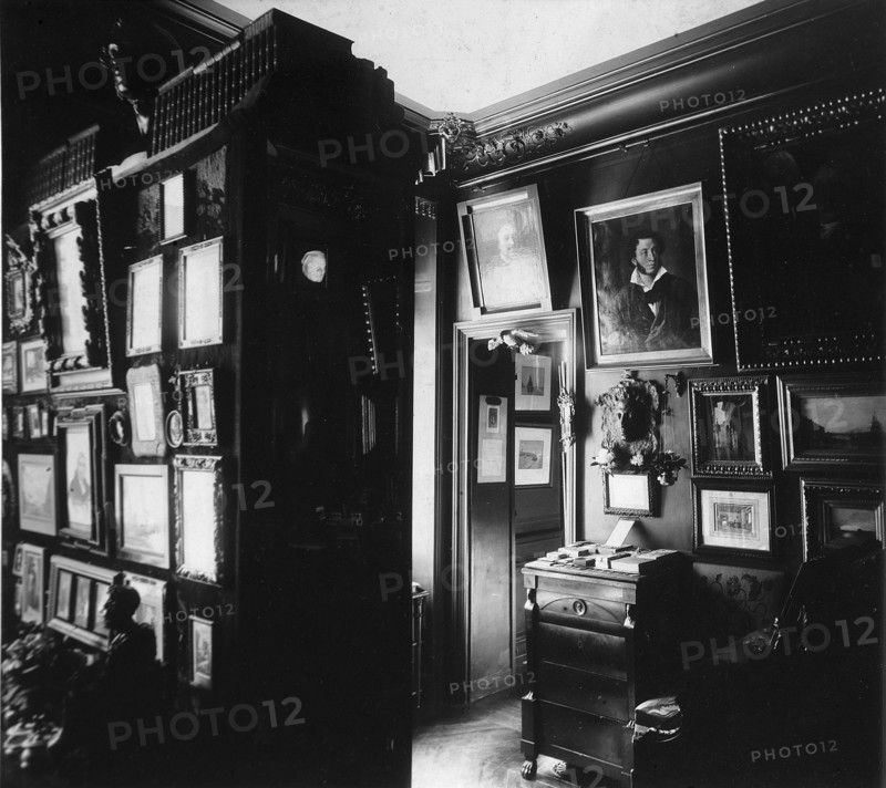 Interior of the Museum of the author and Historian Alexander Onegin in Paris, 1920s.  Artist: Anon