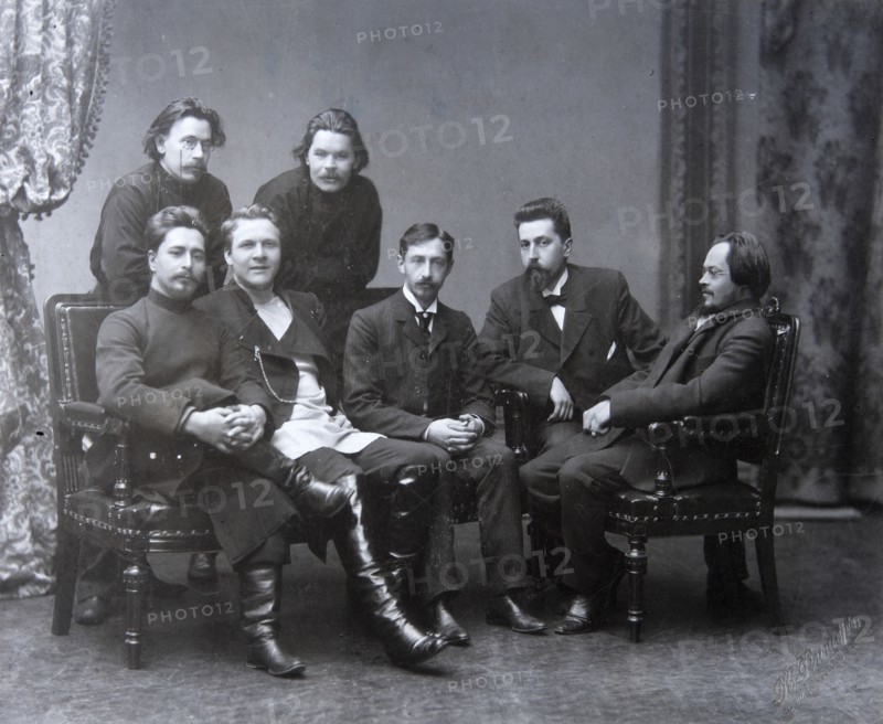 Russian author Maxim Gorky in the Sreda (Wednesday) literature group, 1902. Artist: Unknown