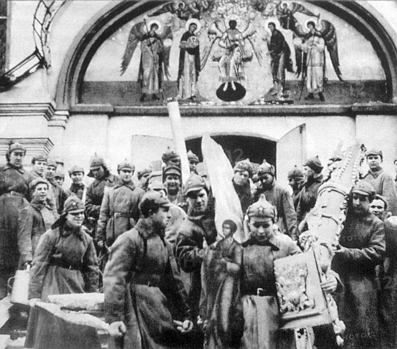 Red Army men confiscating church treasures of the Simonov monastery, Moscow, USSR, 1925. Artist: Anon