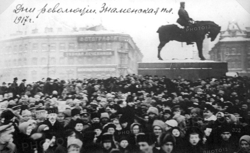 Crowds on Znamenskaya Square, Petrograd, Russia, February Revolution, 1917. Artist: Anon