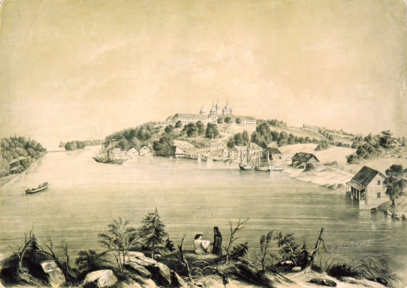 Valaam Monastery on Valaam Island in Lake Ladoga, near St Petersburg, Russia, 1850. Artist: Pyotr Borel