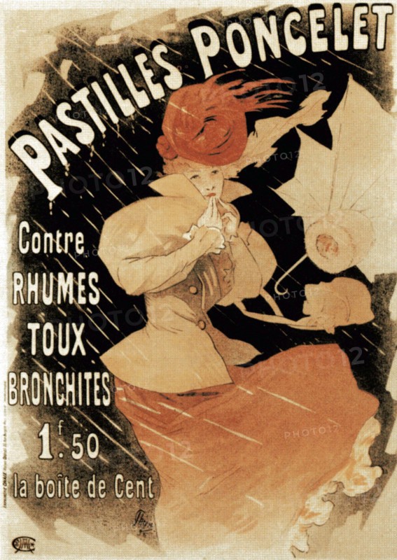Advertising poster for Pastilles Poncelet, a cold and bronchitis remedy, 1896.  Creator: Jules Cheret.