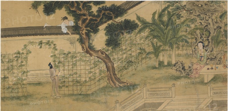 Scene from the play Romance of the West Chamber, by Wang Shifu, 16th century.  Artist: Qiu Ying