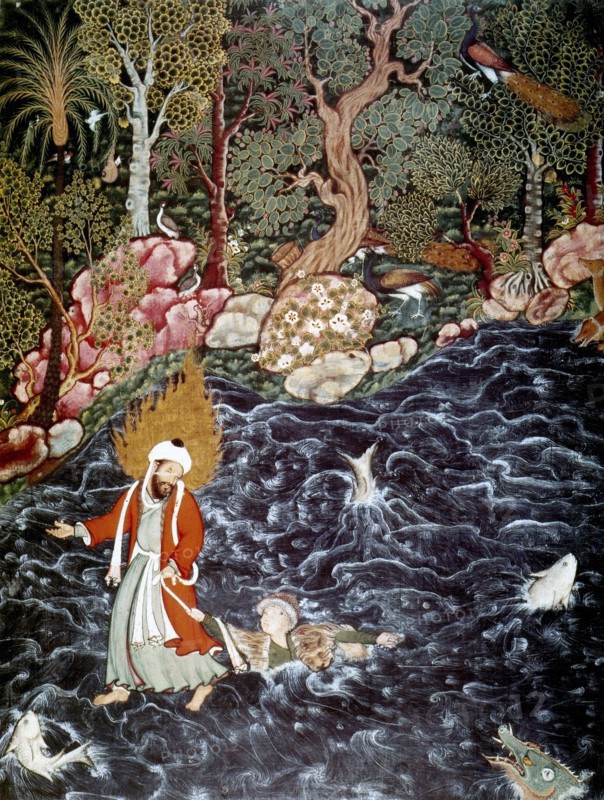 The prophet Elijah rescuing Prince Nur ad-Dahr, 1562-1577.  Artist: Mir Sayyid Ali
