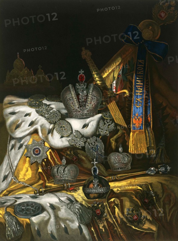 Picture of the Russian Imperial regalia, 1856.  Artist: Anon