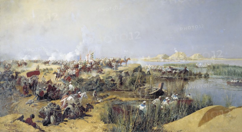 Russian troops crossing the Amu Darya River, 1873 (1889).  Artist: Nikolai Karasin