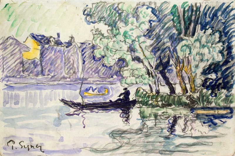 'Fisherman in a Boat Near a Bank of the Seine', c1900. Artist: Paul Signac