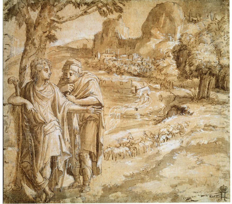 Shepherd and Piligrim in a Landscape', c1550. Artist: Pirro Ligorio