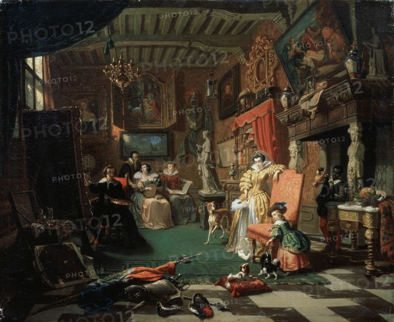 'Sir Anthonis van Dyck painting a Portrait', 1853. Artist: Andre Plumot