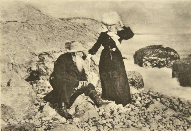 Russian author Leo Tolstoy and his wife Sophia by the Black Sea, Crimea, Russia, 1902. Artist: Sophia Tolstaya