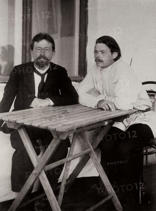 Anton Chekhov and Maxim Gorky, Russian authors, 1900.  Artist: Leonid Sredin