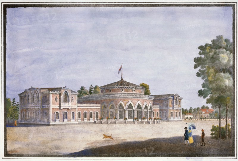 'Railway station and French restaurant in Catharinhof', St Petersburg, Russia, 19th century. Artist: Anon