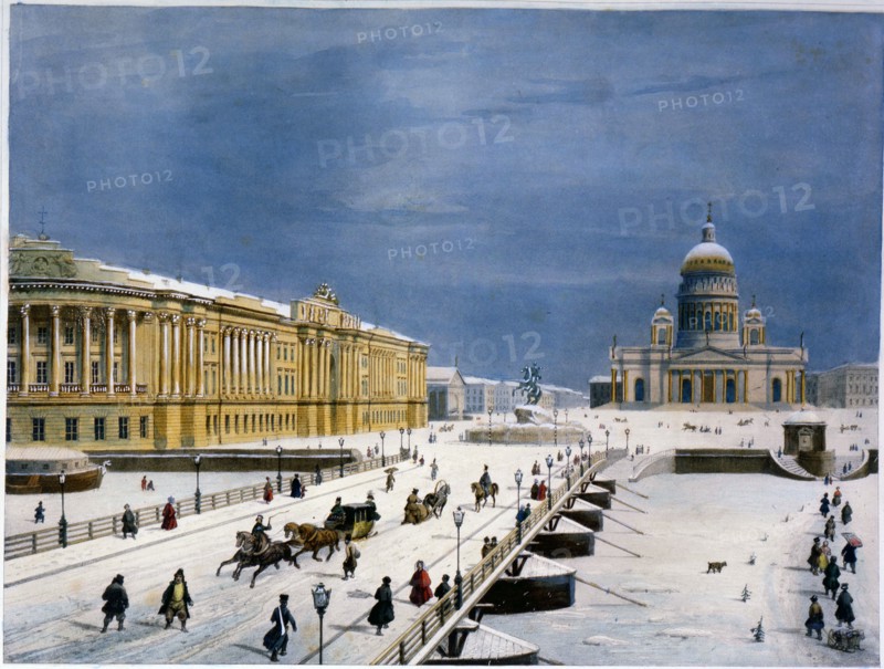St Isaac's Cathedral and Senate Square, St Petersburg, Russia, 1840s. Artist: Louis-Pierre-Alphonse Bichebois