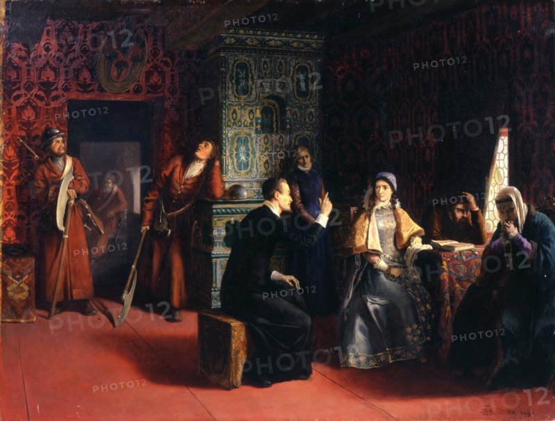 'Marina Mniszech with her Father under Arrest', 1883.  Artist: Mikhail Petrovich Klodt