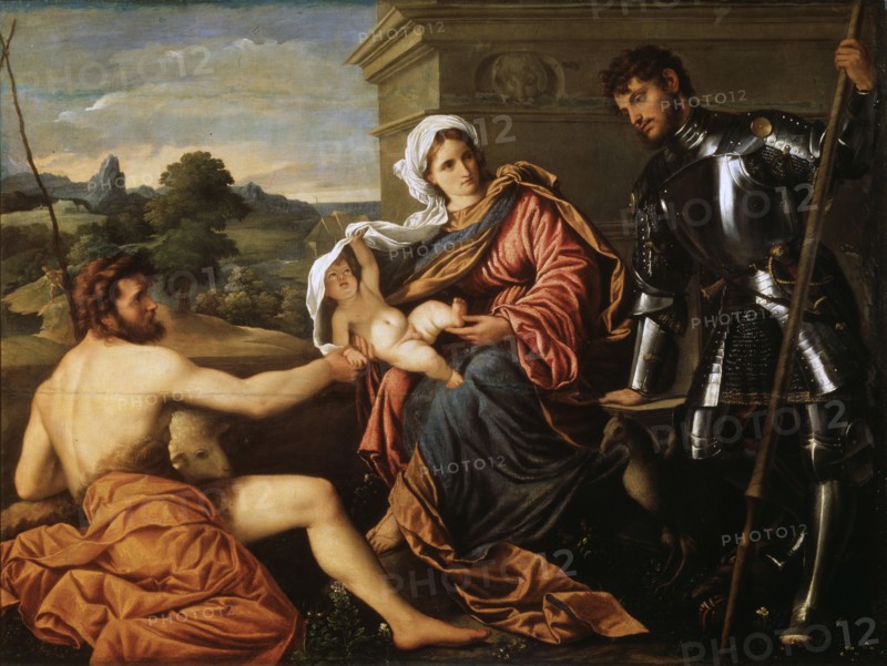 'Madonna and Child, Saint John the Baptist and Saint George', early 1530s. Artist: Paris Bordone
