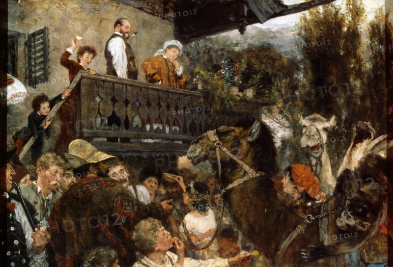 'A Travelling Circus (Cameleers in Partenkirchen)', 1884.  Artist: Adolph Menzel