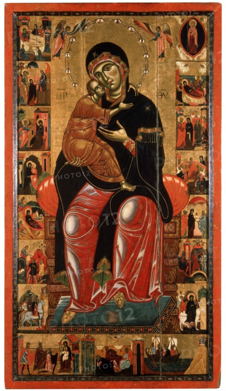 'Madonna and Child Enthroned (with seventeen Scenes from the Life of the Virgin)', 13th century. Artist: Master of Florence