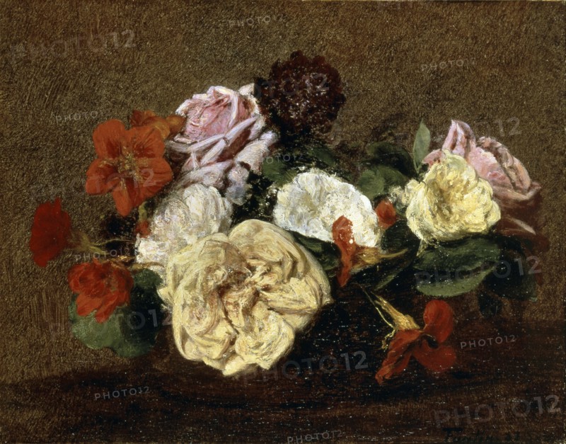 Roses and Nasturtiums in a Vase', 1883.