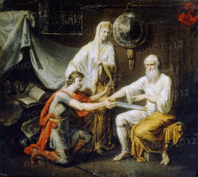 Theodosy Boretsky gives Ratmir's sword to Miroslav, c1808.