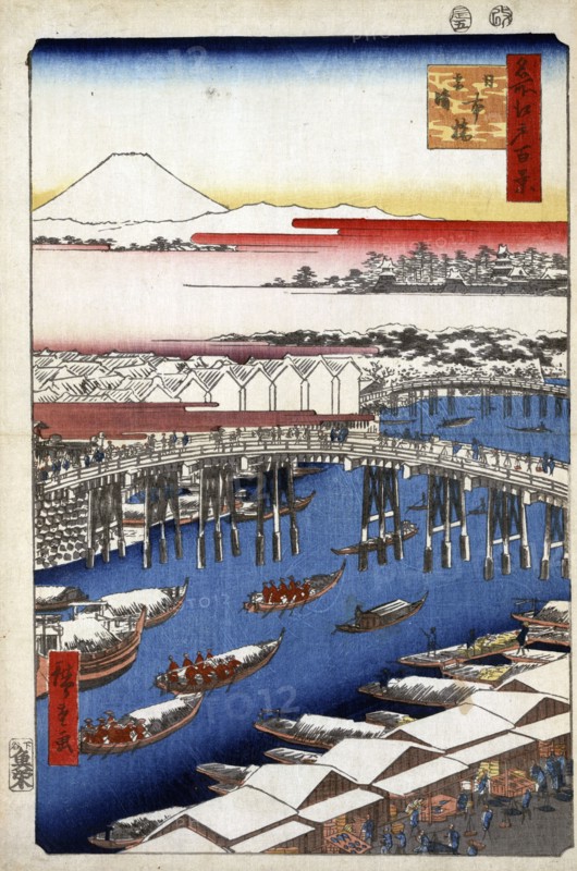 Clearing Weather after Snow at Nihon Bridge, (One Hundred Famous Views of Edo), 1856-1858. Creator: Hiroshige, Utagawa (1797-1858).