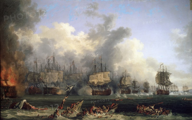 The Sinking of the Russian Battleship St. Evstafius in the naval Battle of Chesma, 1771.  Creator: Hackert, Jacob Philipp (1737-1807).