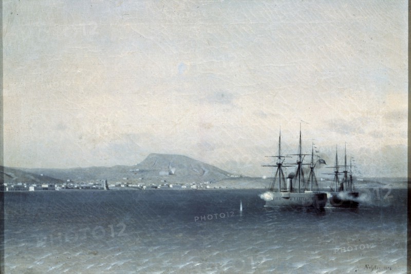 The Turkish Fleet bombed the town of Feodosiya in 1878', 1878. Creator: Fessler, Adolf (1826-1885).