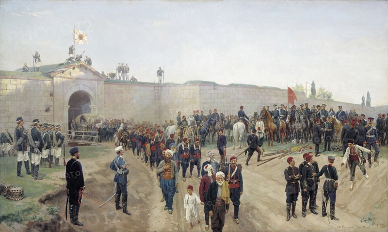 Turkish capitulation at Nikopol on 4th June 1877', 1883. Creator: Dmitriev-Orenburgsky, Nikolai Dmitrievich (1837-1898).