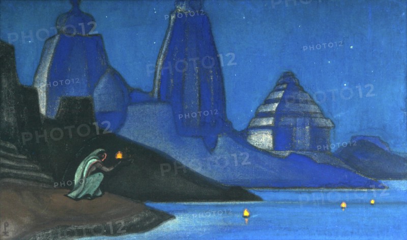 Flame of Happiness (Lights on the Ganges)', 1947. Creator: Roerich, Nicholas (1874-1947).