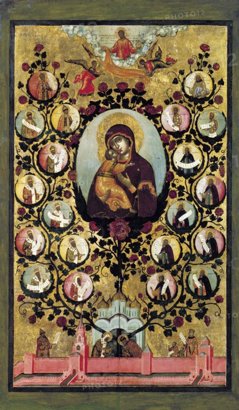 Apotheosis of the Virgin of Vladimir, 1668.  Creator: Ushakov, Simon (Pimen) Fyodorovich (1626-1686).