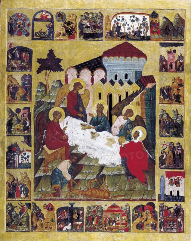 The Old Testament Trinity with Scenes from Genesis, c1580. Creator: Russian icon.