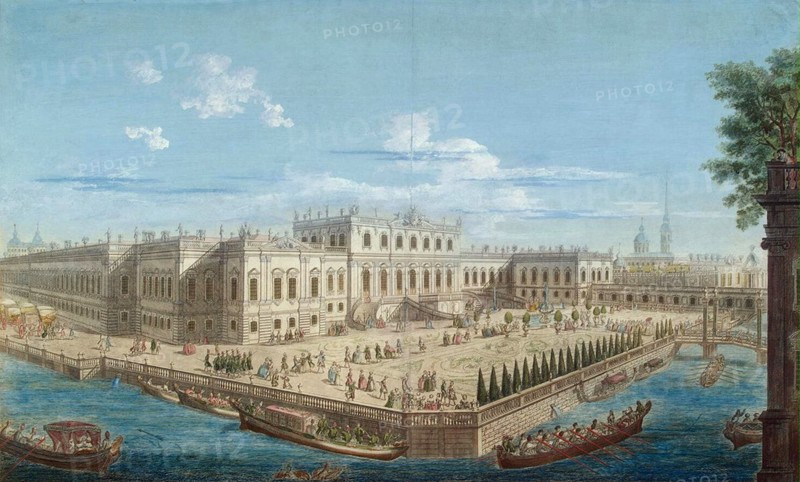 View of the Summer Palace of Empress Elizabeth at the Fontanka River in St. Petersburg, 1753.  Creator: Grekov, Alexei Angileevich (1723/26-after 1770).
