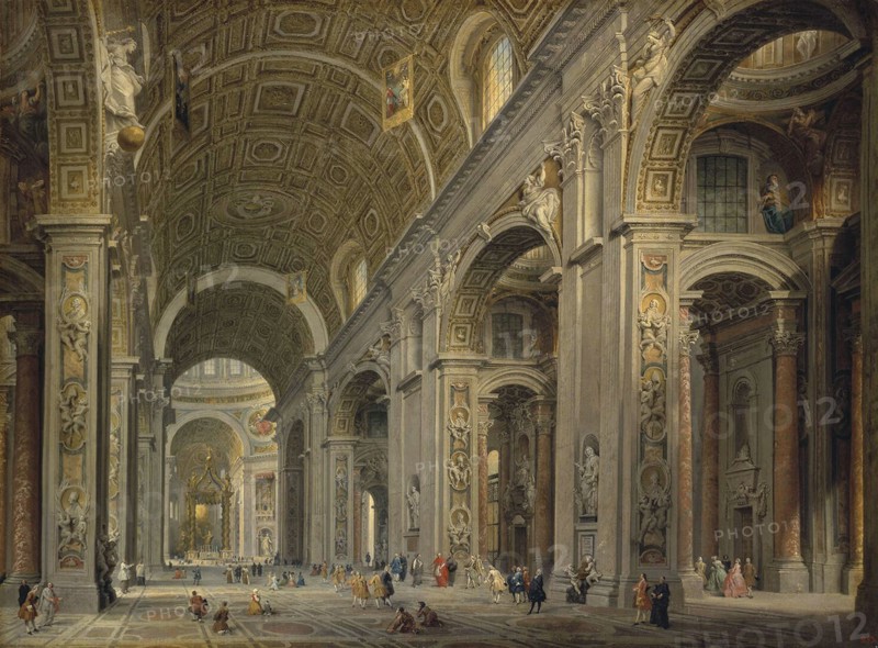 Interior of the Basilica of Saint Peter in Rome', 1750s. Creator: Pannini (Panini), Giovanni Paolo (1691-1765).